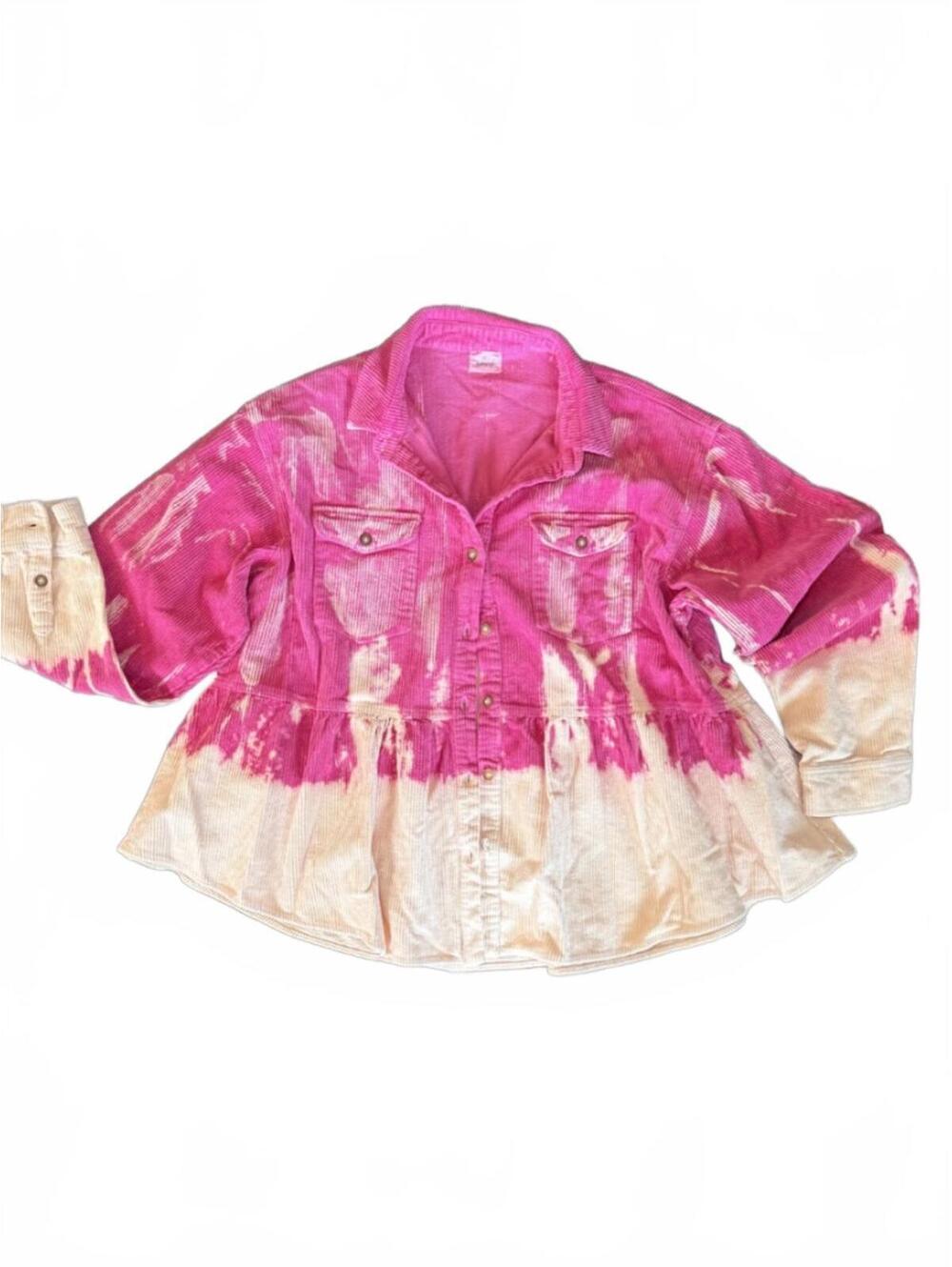 Blue Buttercup Pink Tie Dye Corduroy Button Down Jacket Peplum Lightweight